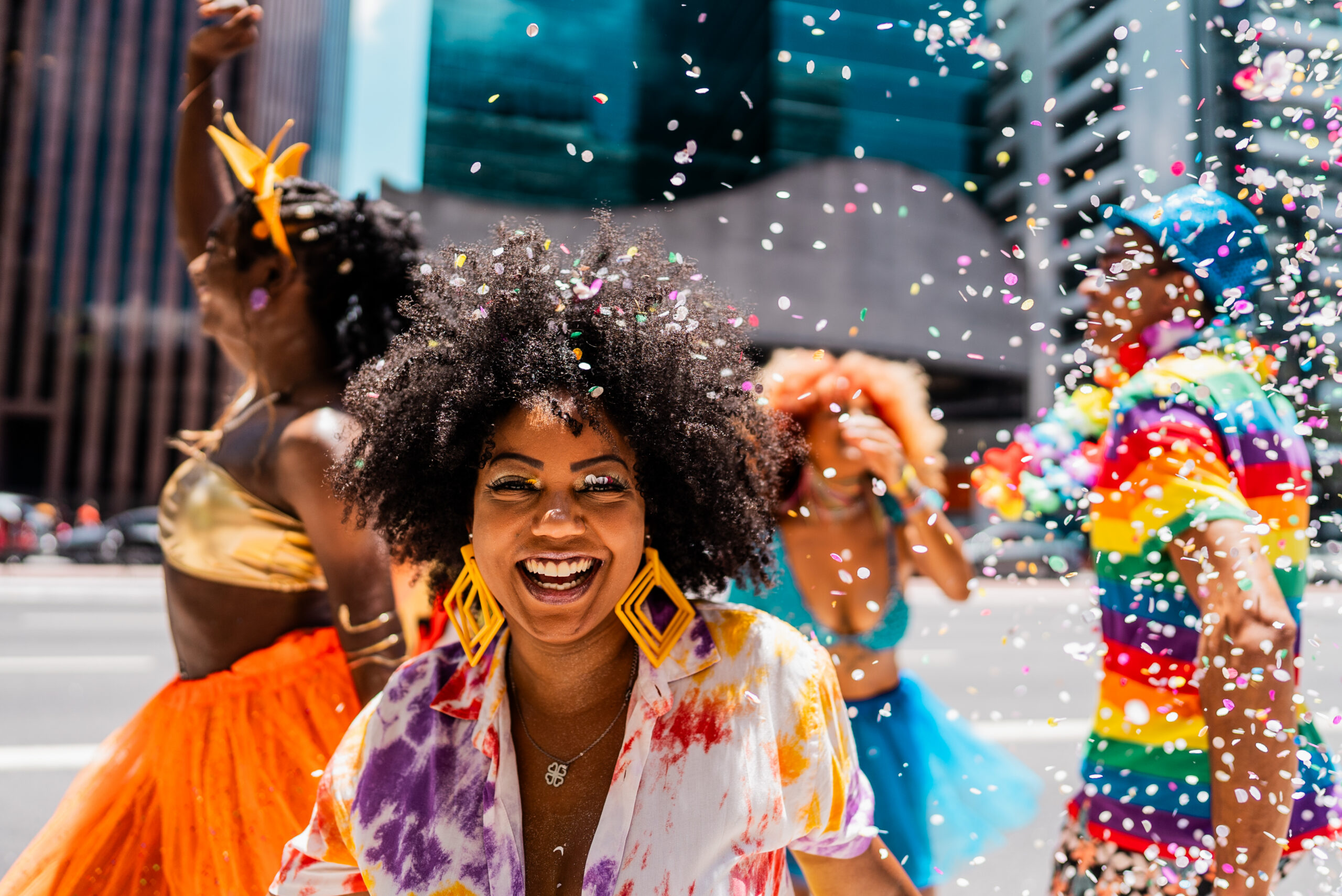 Festive street parade with smiling participants